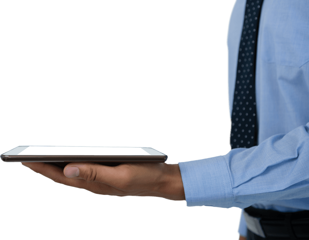Transparent Image of Businessman Holding Tablet