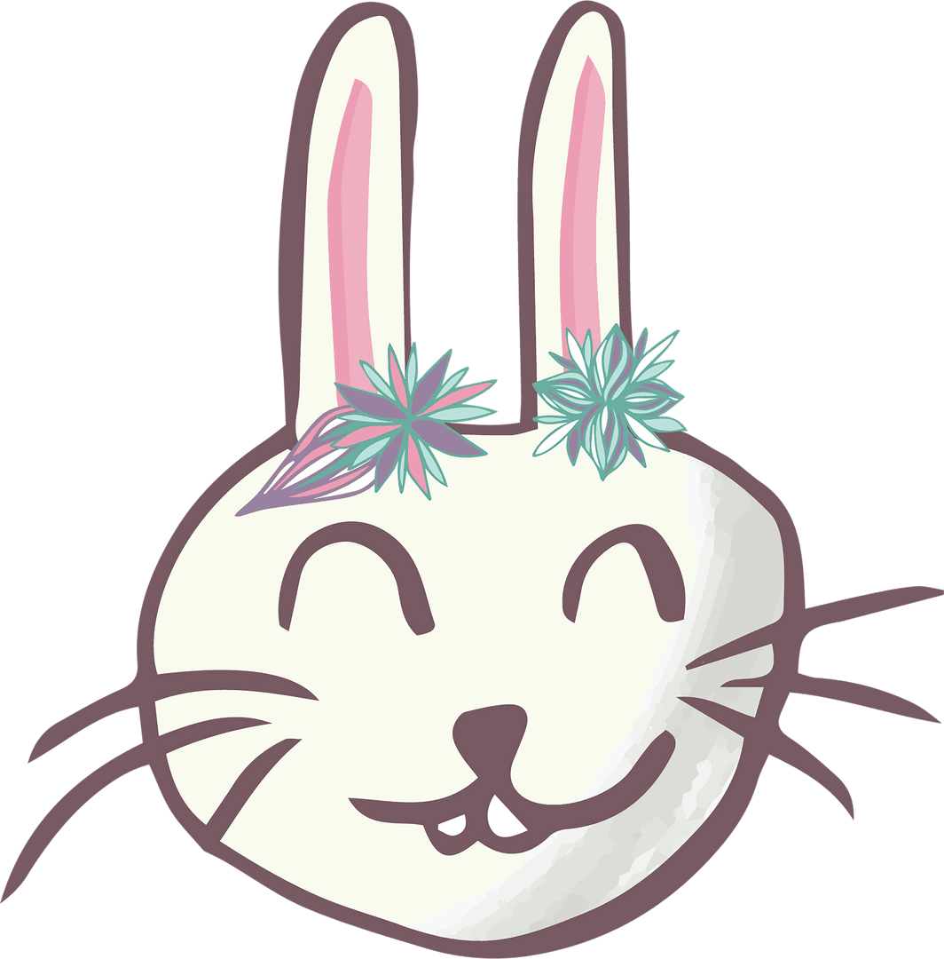 Happy Easter Bunny with Flowers on Transparent Background