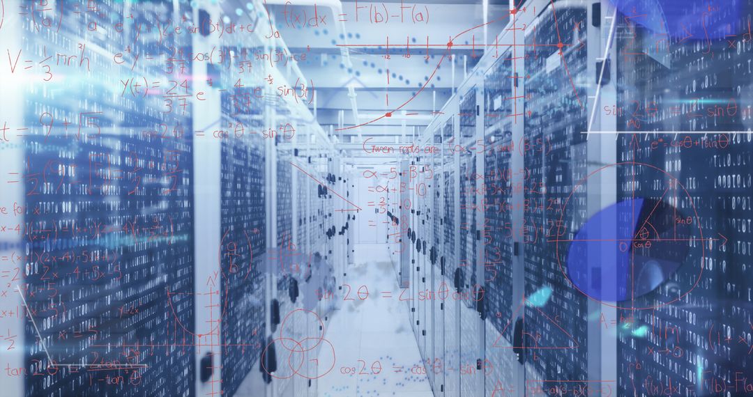 Mathematical Equations Overlapped with Data Center Servers
