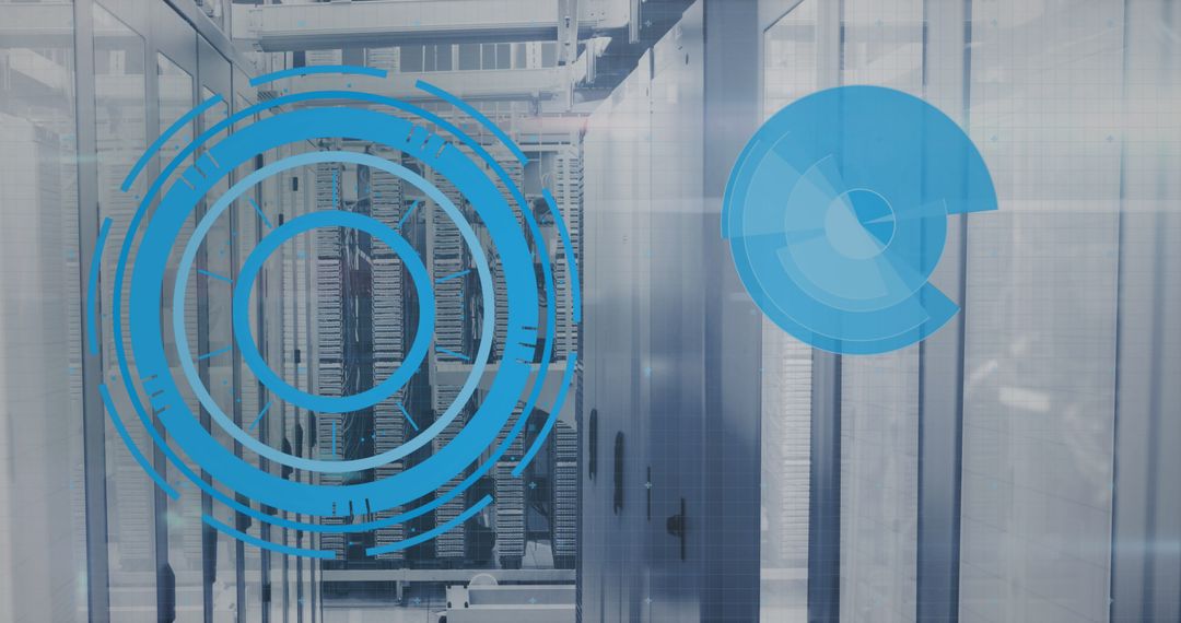 Futuristic Digital Interface with Data Center Servers