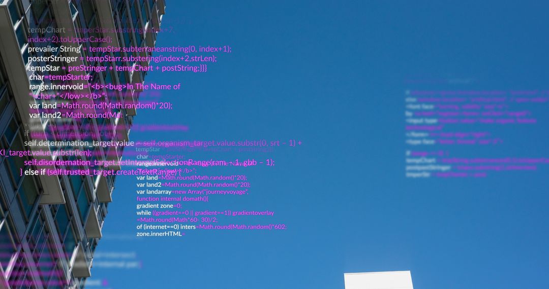 Abstract Data Processing Overlay on Cityscape Background