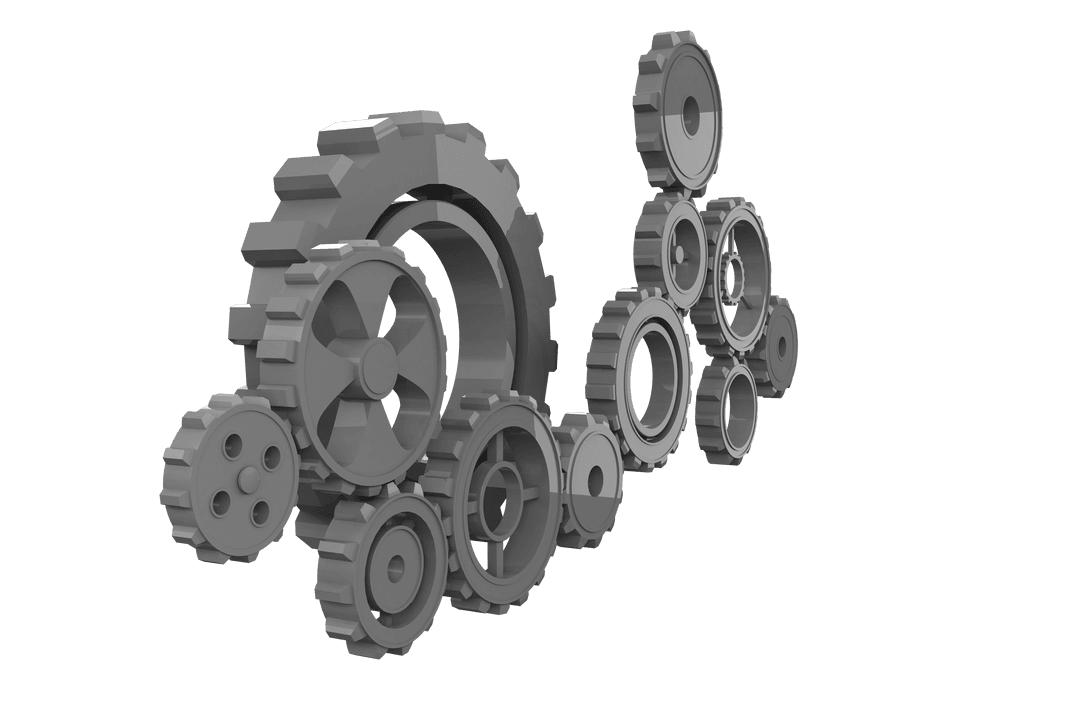 Transparent Gray Gears Illustrating Connection and Cooperation