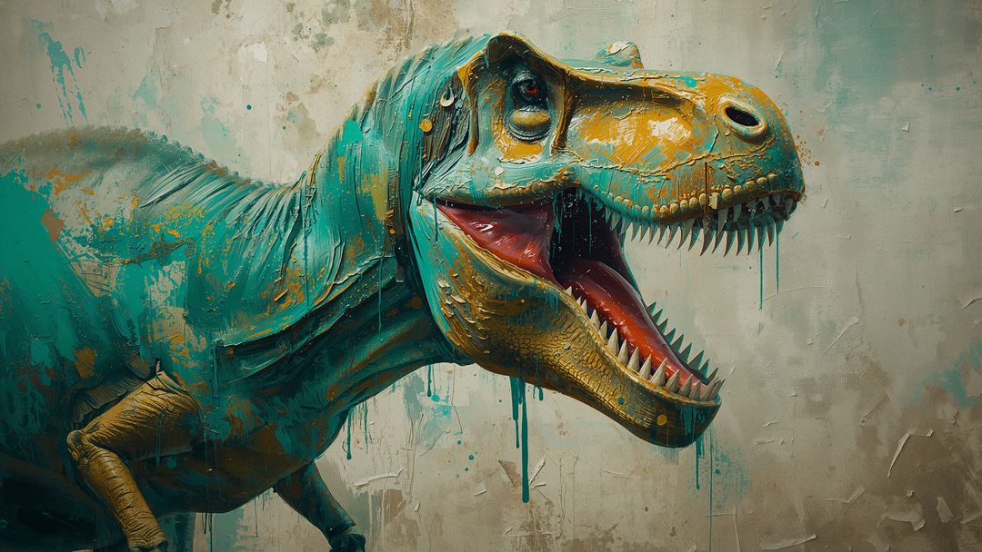 Vibrant T-Rex Mural Roaring with Urban Art Flair