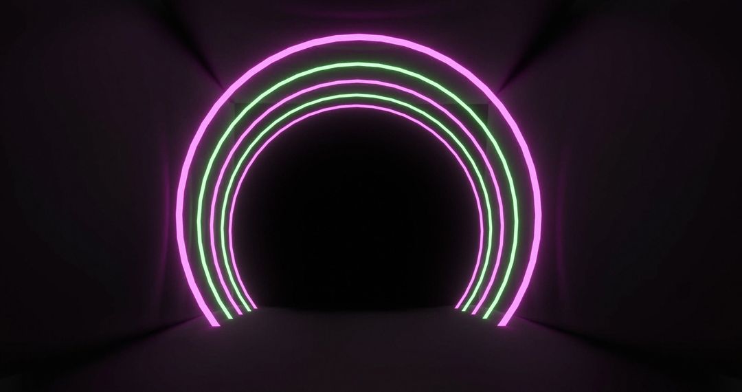 Pulsating Neon Light Arches on Dark Background