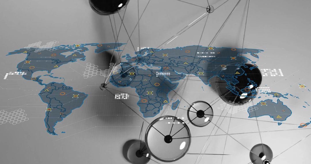 Global Network and Data Connections Over World Map