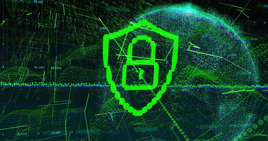 Futuristic Digital Data Security Concept with Globe and Padlock Icon