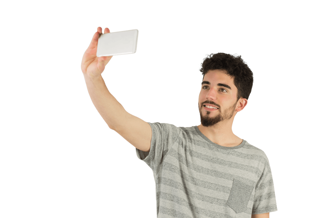 Casual Young Man Taking Selfie on Transparent Background