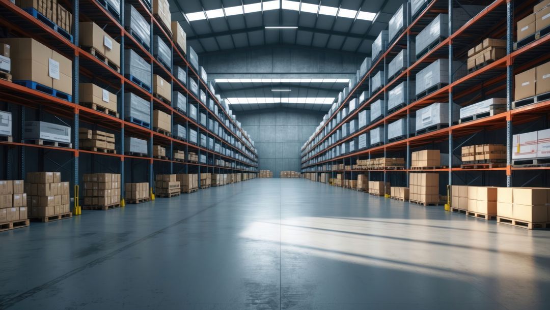 Spacious Warehouse Aisle with Organized Steel Pallet Racks