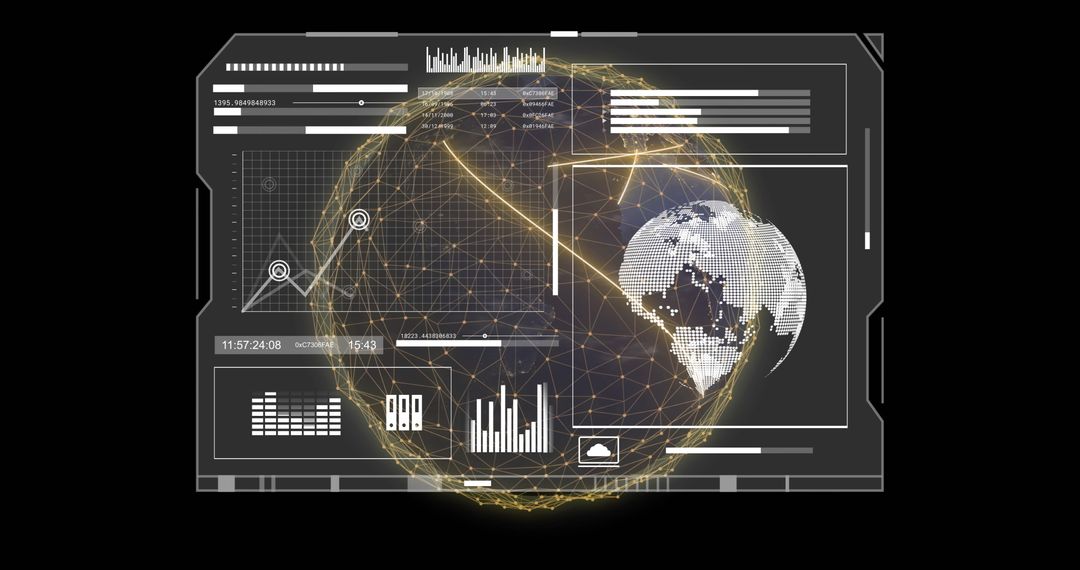 Futuristic Interface with Global Data Network Visualization