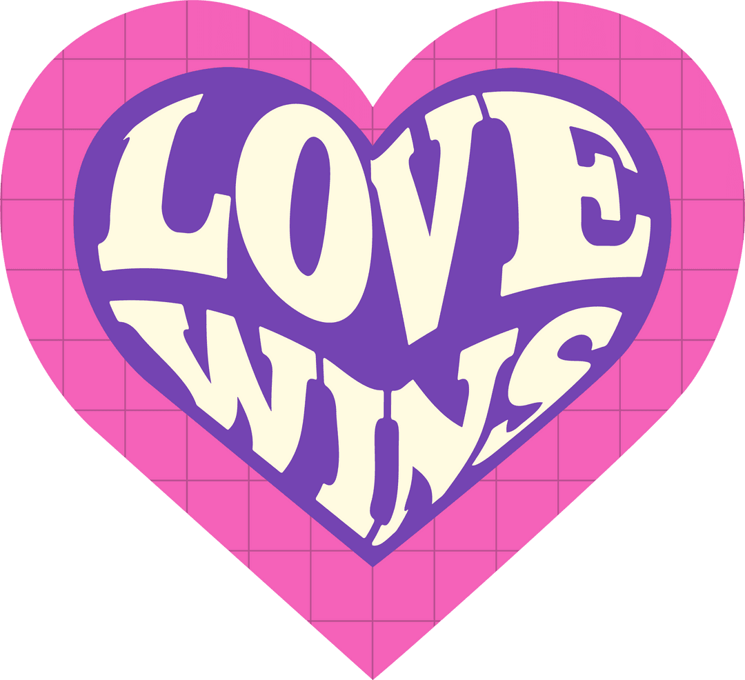 Transparent Vibrant Heart Design with Love Wins Text