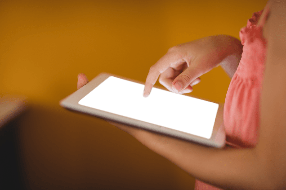 Young Girl Touching Tablet Showing Transparent Screen Effect