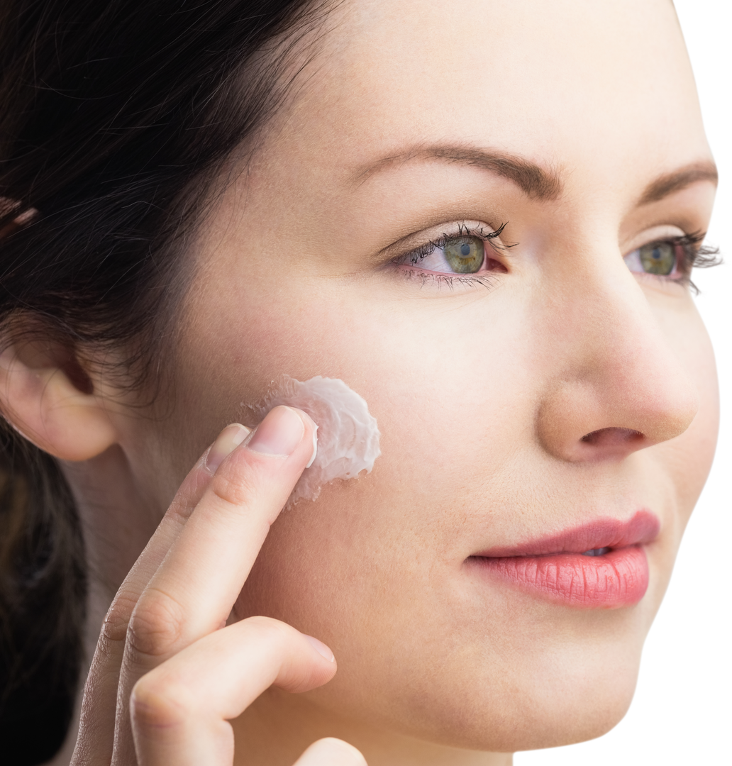 Woman Applying Cream on Cheek in Studio, Close-up Transparent Background - Download Free Stock Images Pikwizard.com