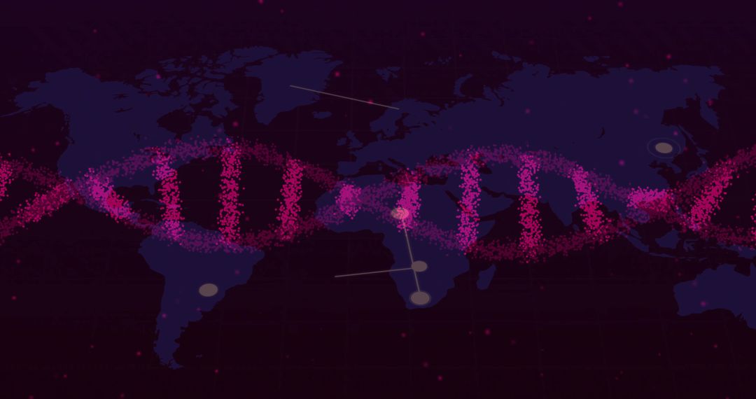 Stylized DNA Helix with Dotted Patterns on World Map Background