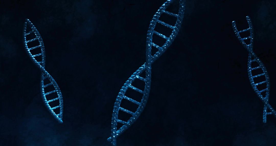 Glowing double-helix DNA floating in dark void with bead backbone neon molecular concept