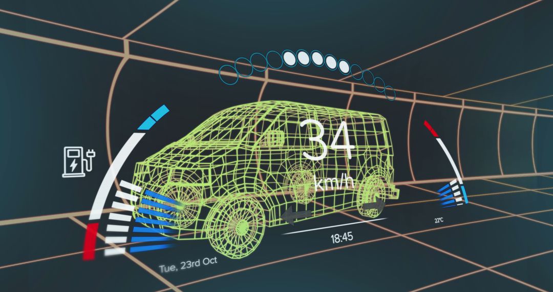 Futuristic Vehicle Interface Displaying 3D Model and Data