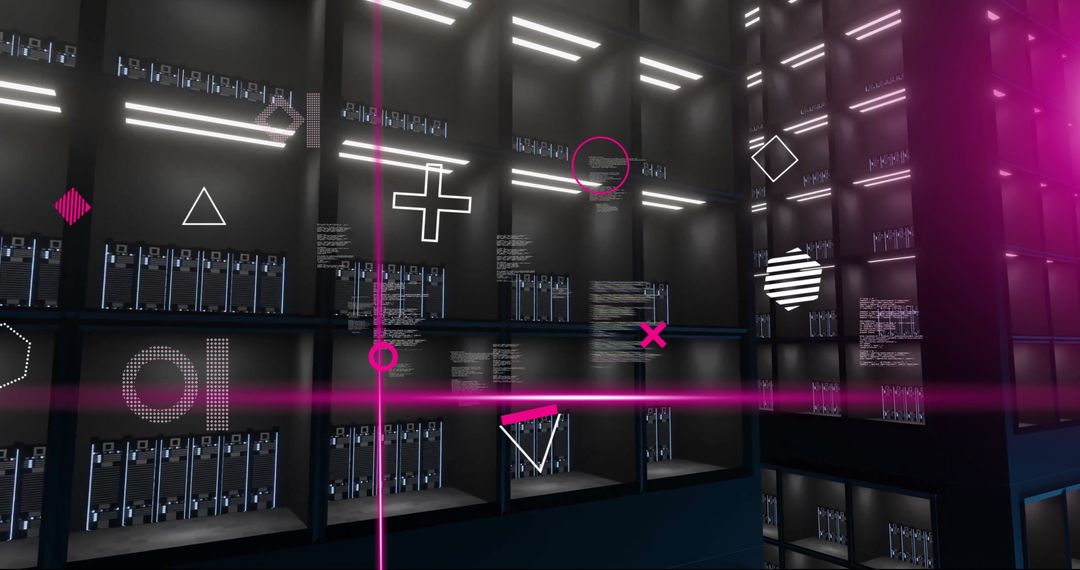 Futuristic Data Center with Digital Interface and Scanner Beams
