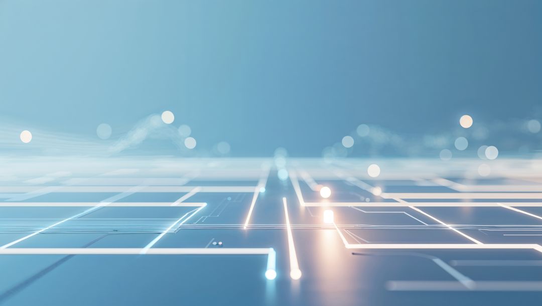 Glowing Futuristic Circuit Grid with Illuminated Network Connections