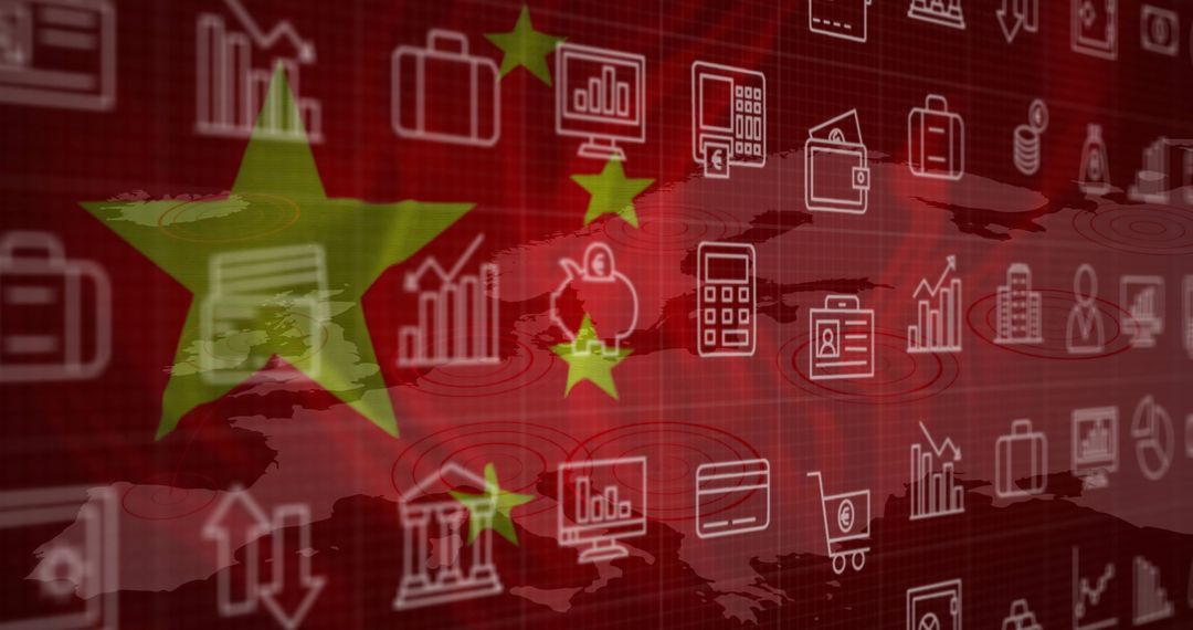 China Financial Technology Innovation with Digital Icons Overlay