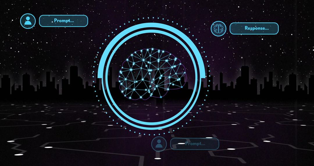 Futuristic Artificial Intelligence Brain with Cityscape