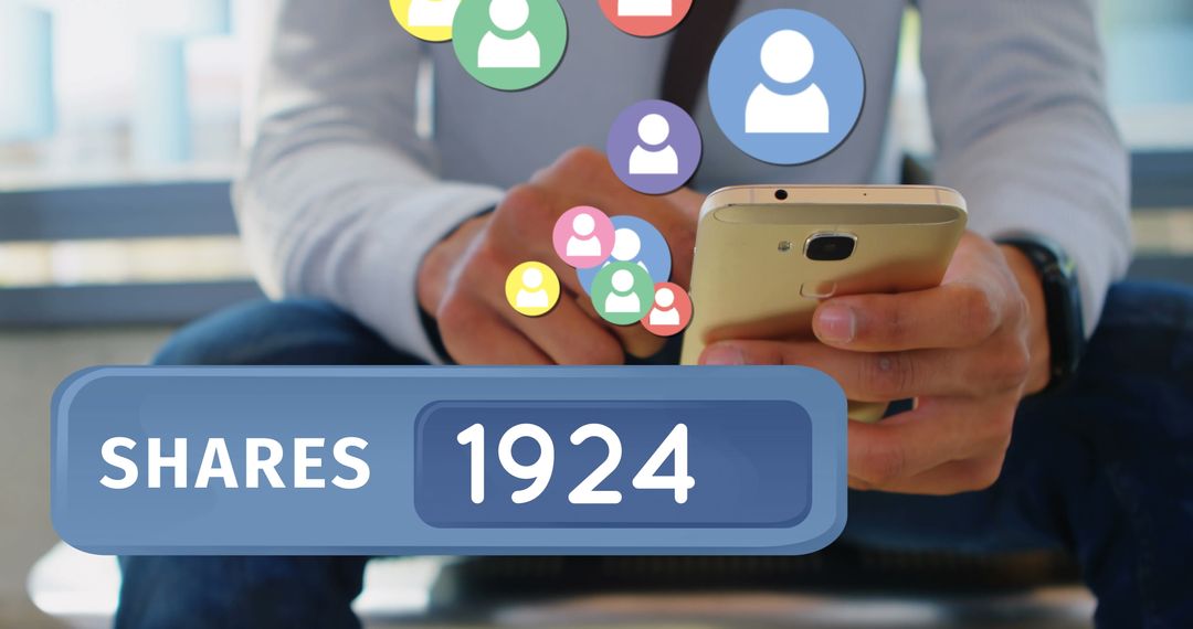 Businessman Checking Smartphone with Social Media Shares