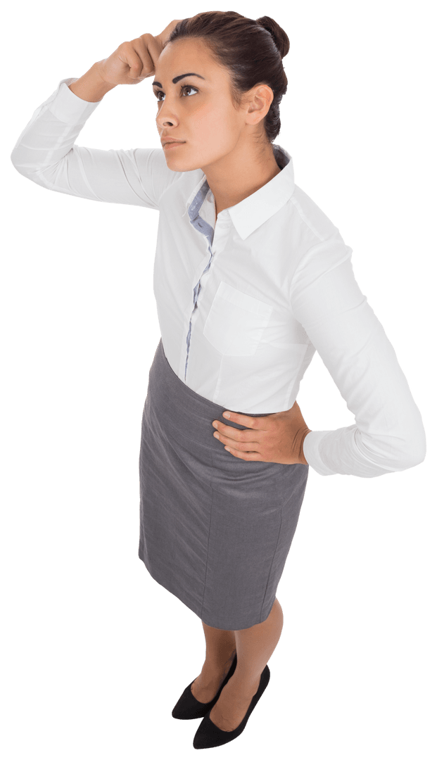 Thinking Biracial Businesswoman Scratching Head on Transparent Background