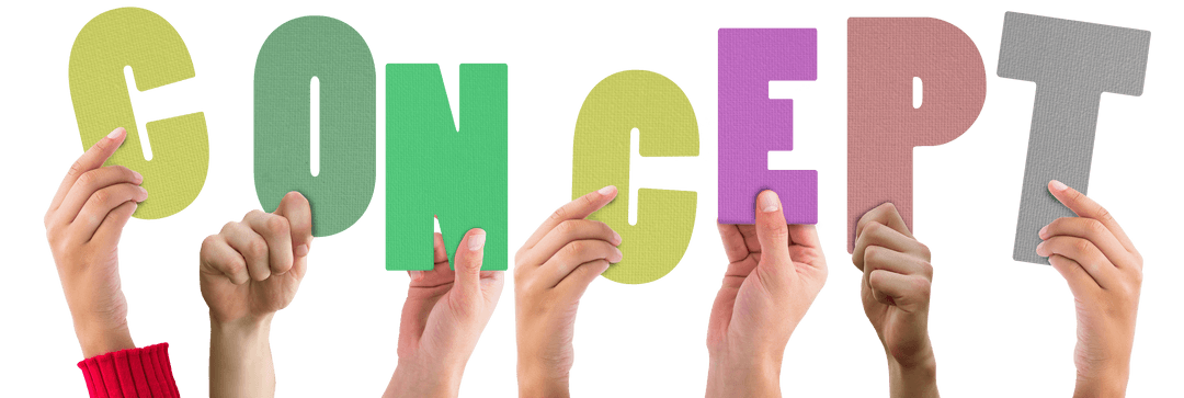 Colorful Hands Hold Transparent Concept Letters