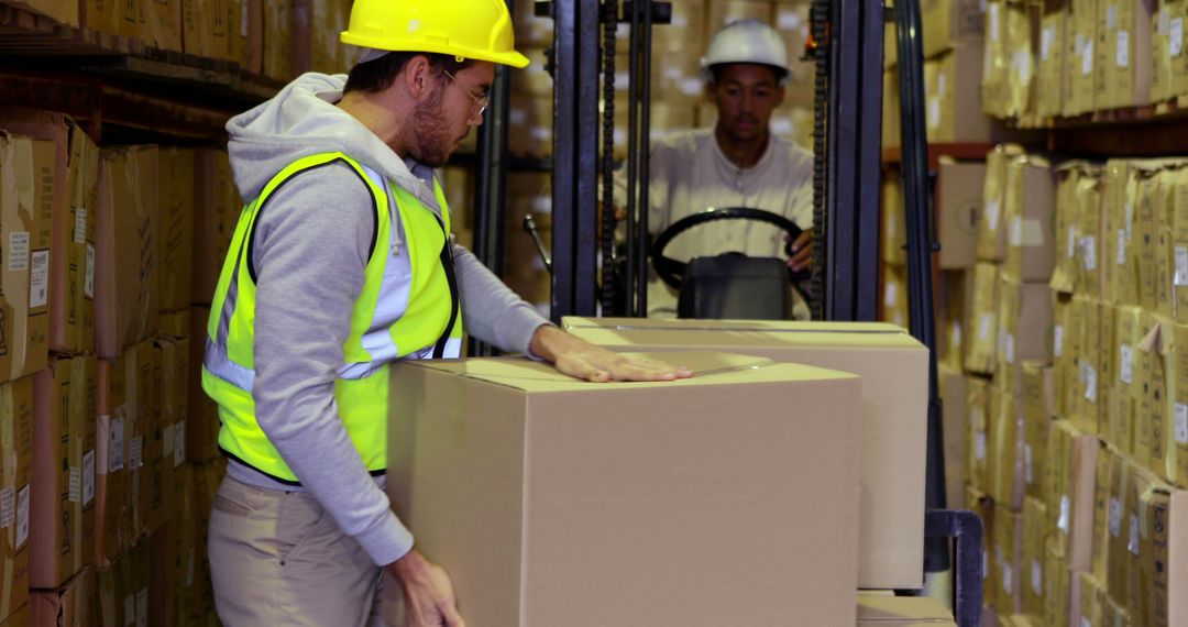 Warehouse Workers Handling Boxes in Storage Facility - Free Images, Stock Photos and Pictures on Pikwizard.com