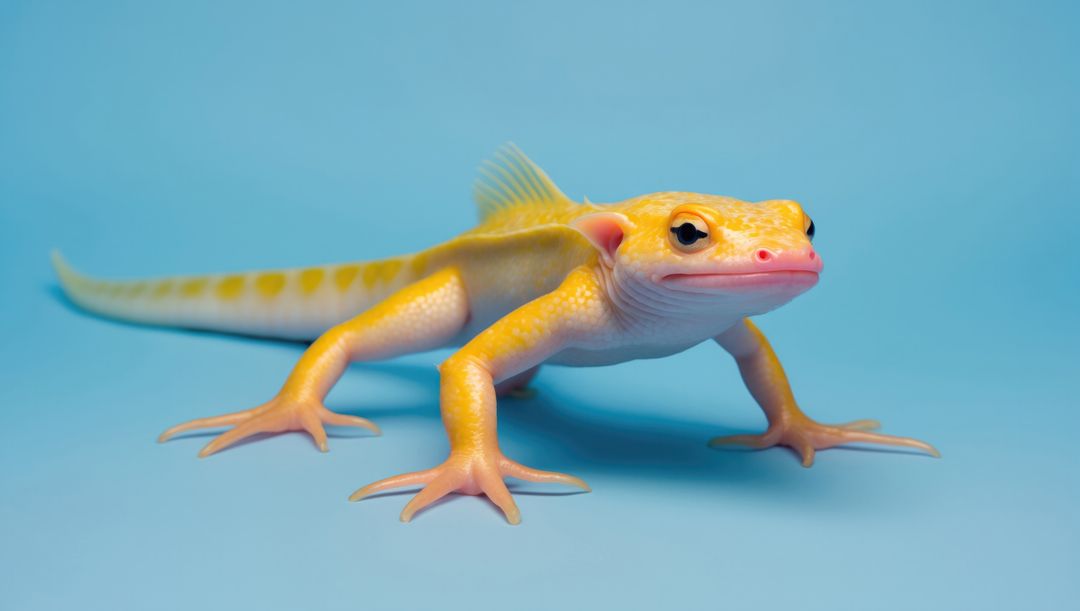 Yellow Gecko on Blue Background in Minimalistic Setting