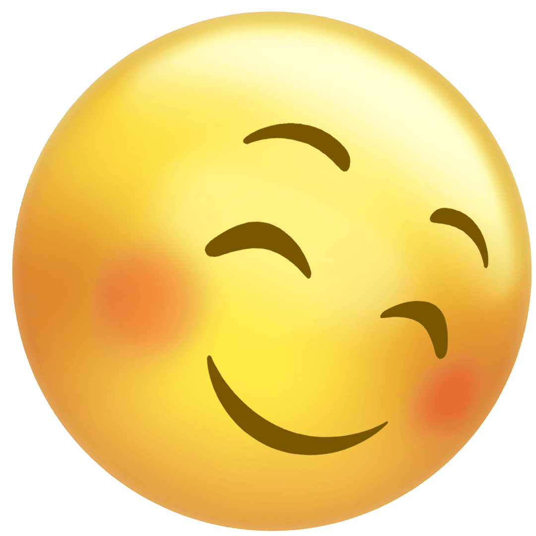 Cheerful Emoticon with Red Blush on Transparent Background