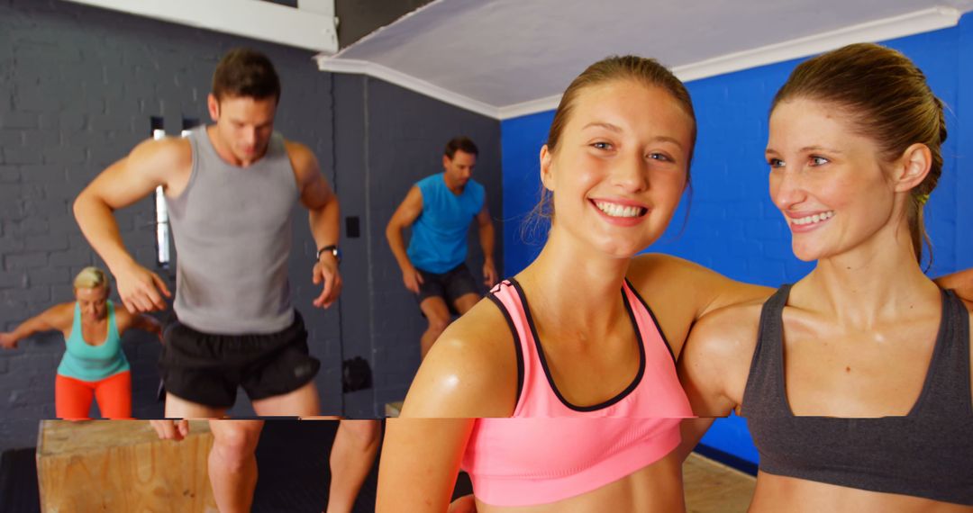 Fit Women Smiling During Intense Gym Session - Free Images, Stock Photos and Pictures on Pikwizard.com