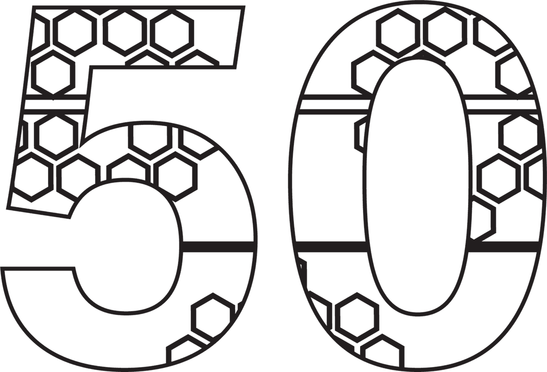 Number 50 with Geometric Honeycomb Design on Transparent Background