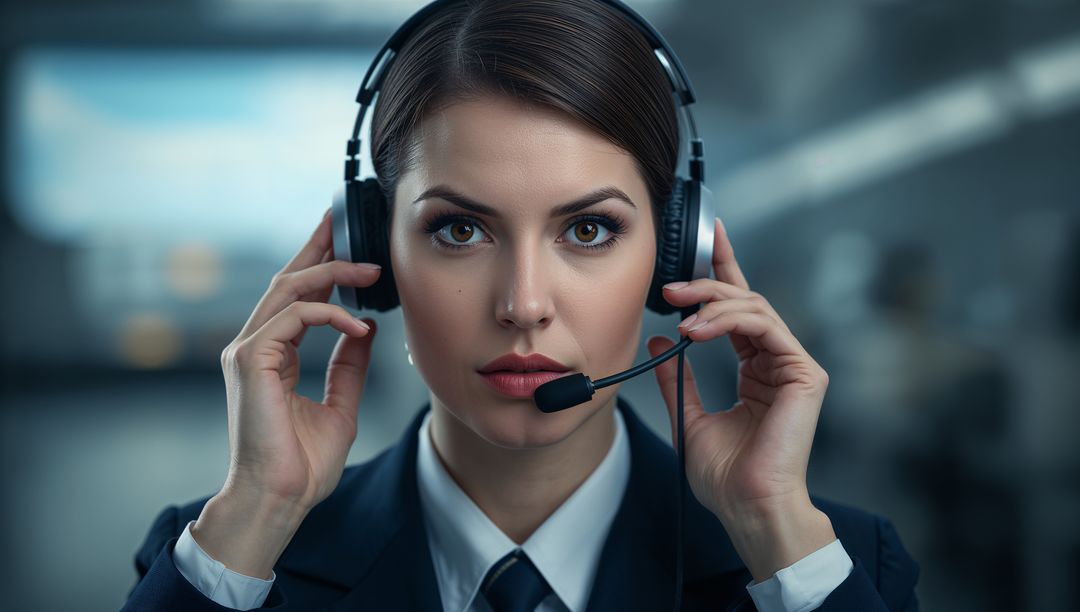 Professional Call Center Agent Adjusting Headset
