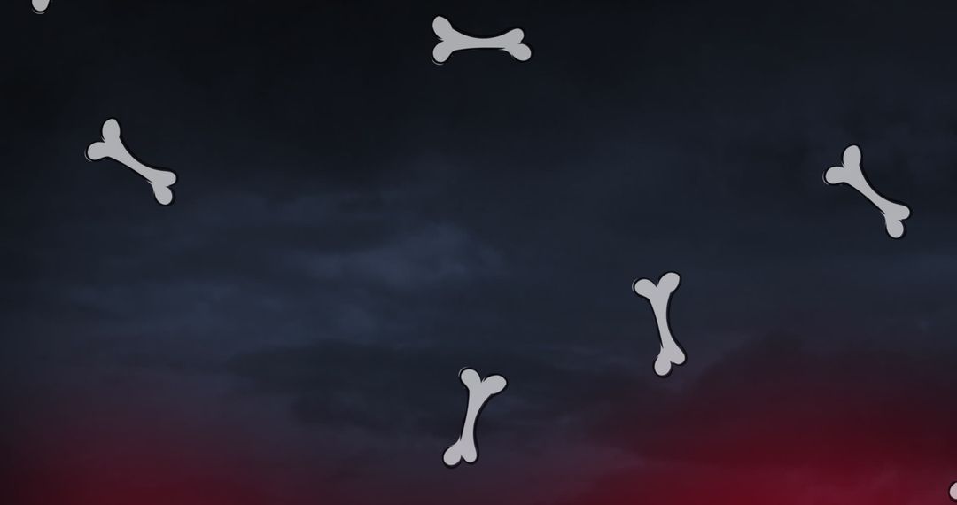 Floating Bone Icons Against Dark Cloudy Sky Background
