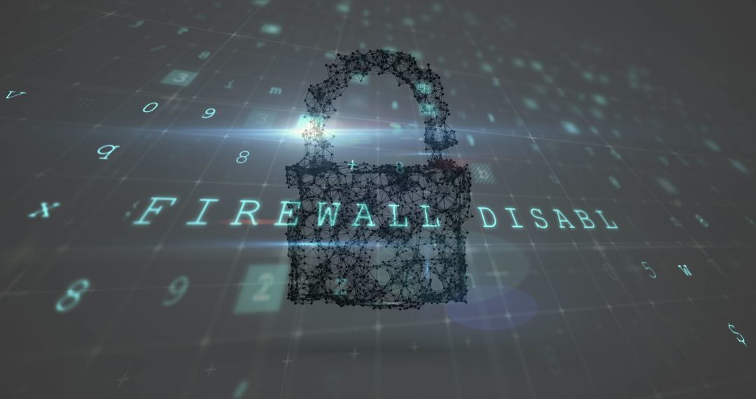 Digital Lock Symbol with Firewall Disabled Notification