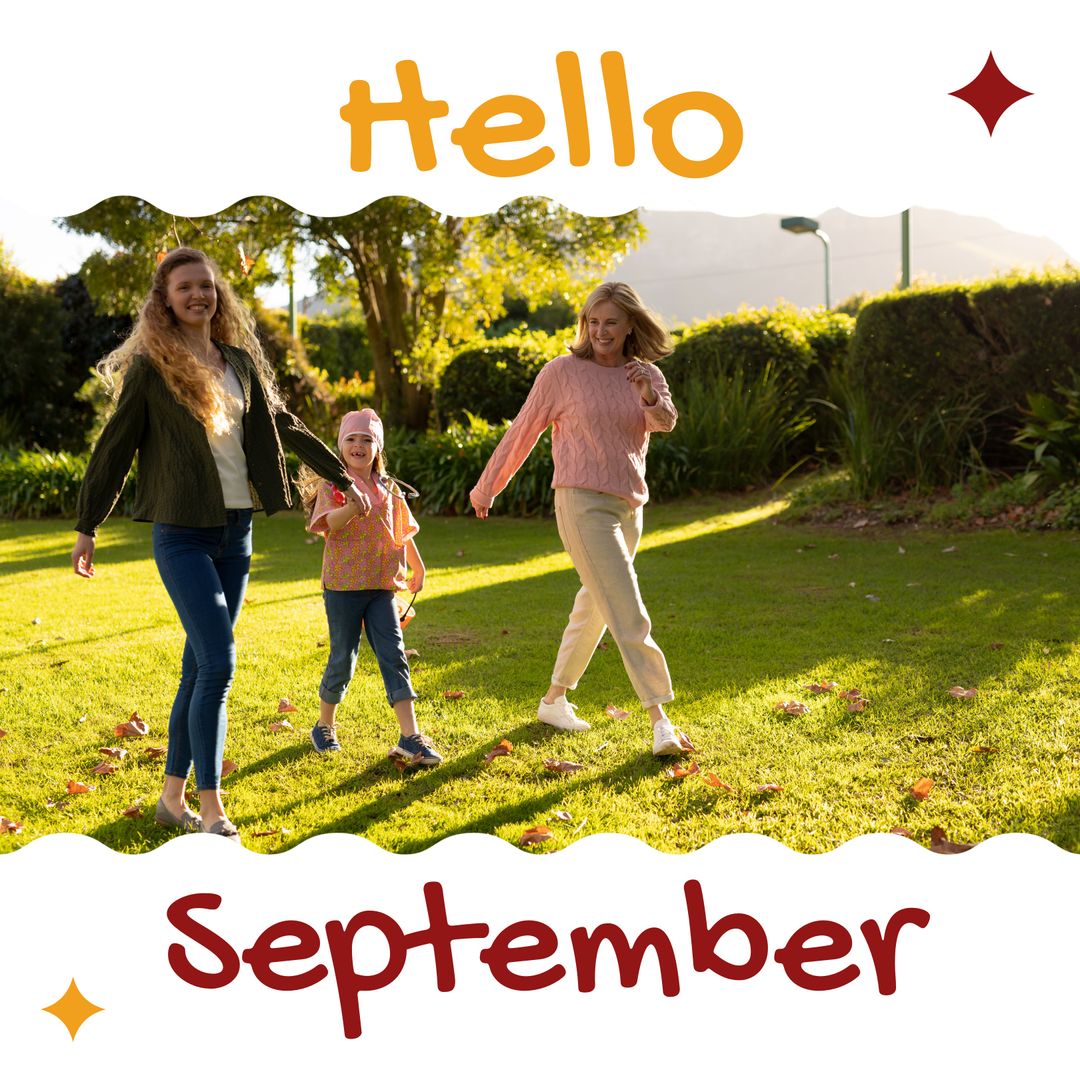 Three Generations Enjoying Autumn in Park, Welcoming September