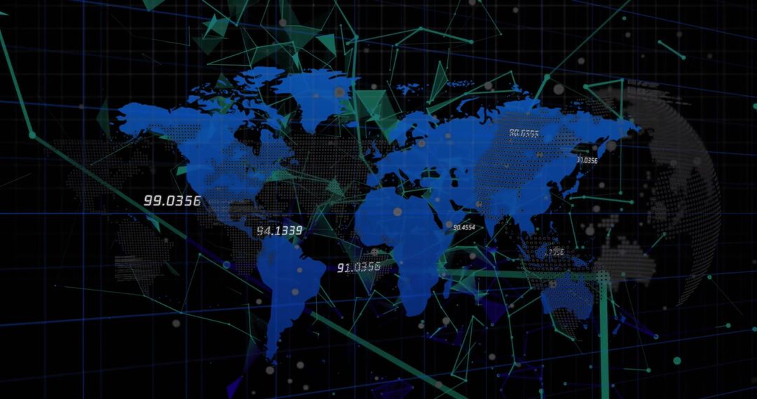 Digital Interface with Blue World Map and Data Elements