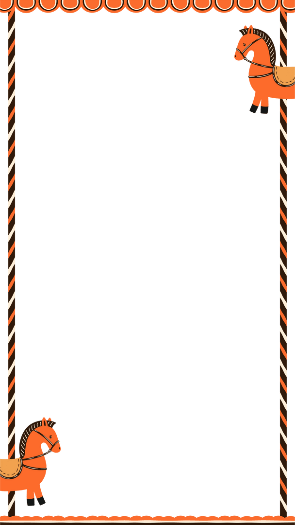 Flat Carnival Frame with Stripes and Rocking Horses on Transparent Background