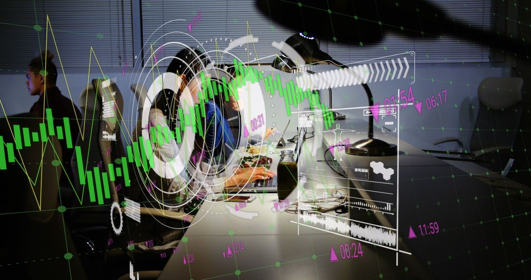 Team of Professionals Analyzing Financial Data on Laptops