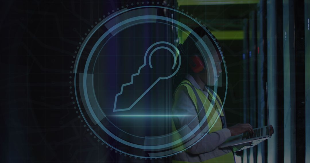 Female Engineer Securing Data Room in High-tech Facility