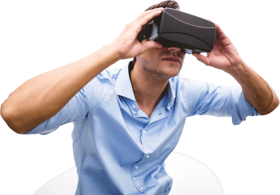 Caucasian Man Engaging in Virtual Reality on Transparent Background