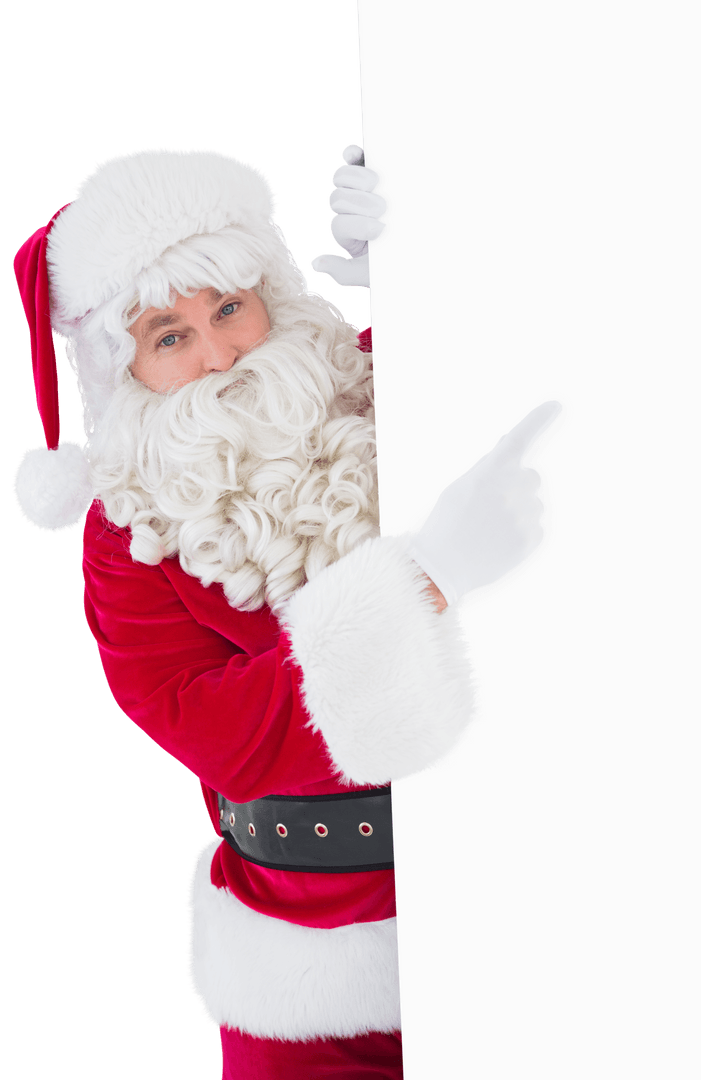 Transparent Santa Claus Pointing at Blank Poster