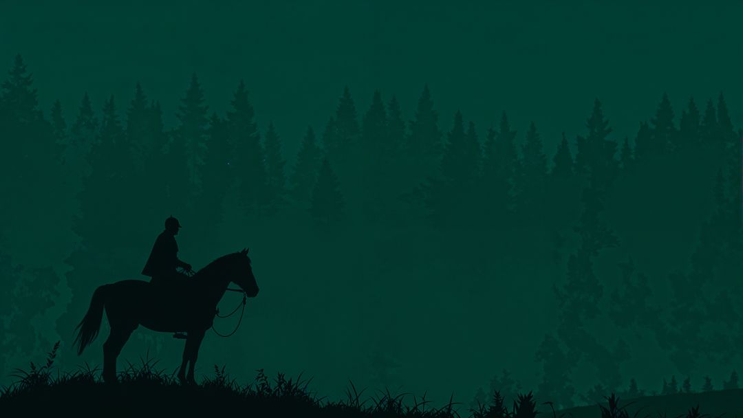 Silhouetted Rider on Horse with Forest Background