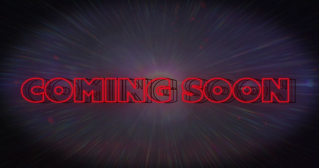 Red Neon 'Coming Soon' with Cosmic Starburst Backdrop