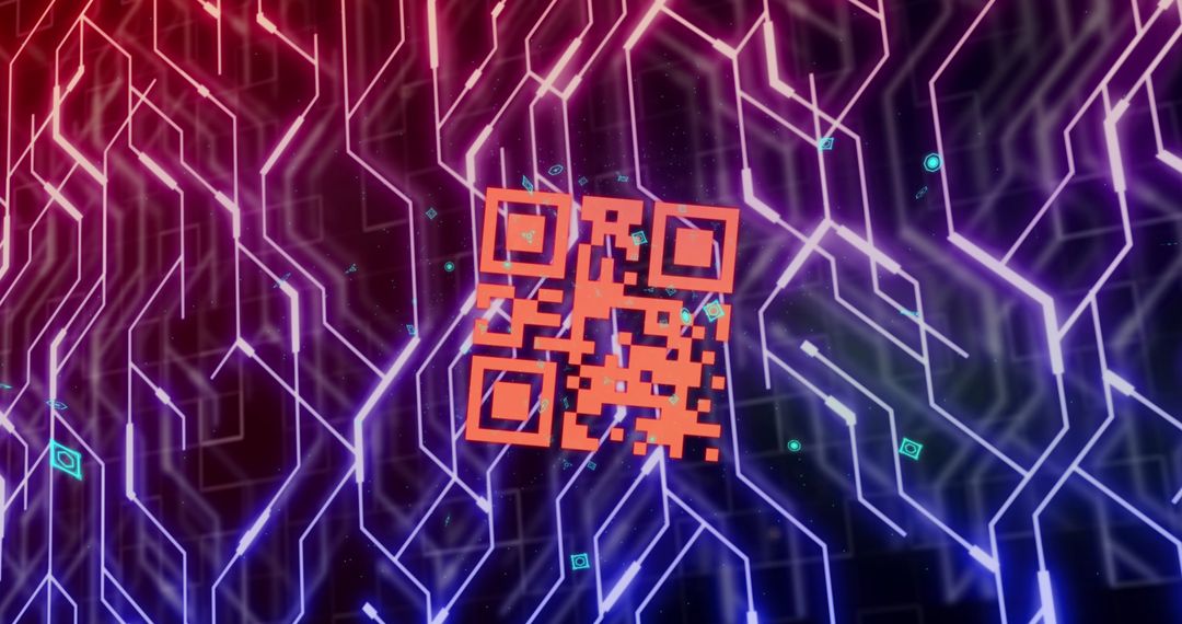 Vibrant QR Code on Abstract Neon Network Background