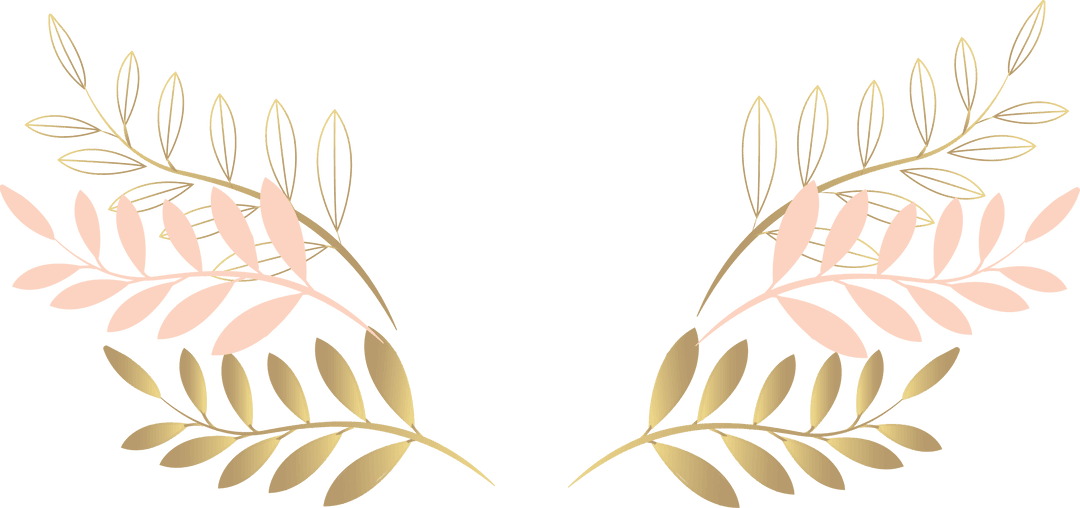 Transparent Golden Pink Laurel Branch Ornament Vector Illustration
