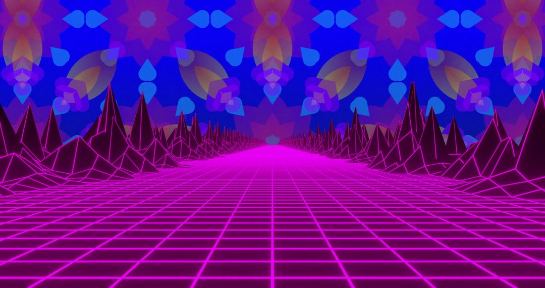 Futuristic Neon Grid in Abstract Digital Landscape