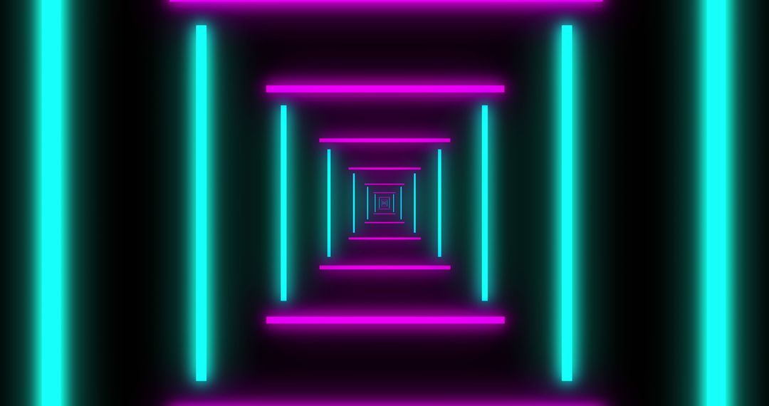 Futuristic Neon Corridor with Purple and Green Glow
