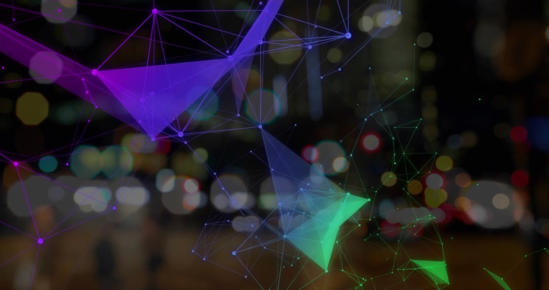 Abstract Digital Network Over Blurred Cityscape Background