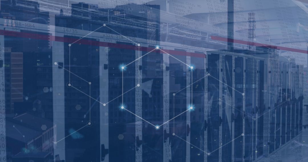 Digital Interface Overlay on Modern Server Room