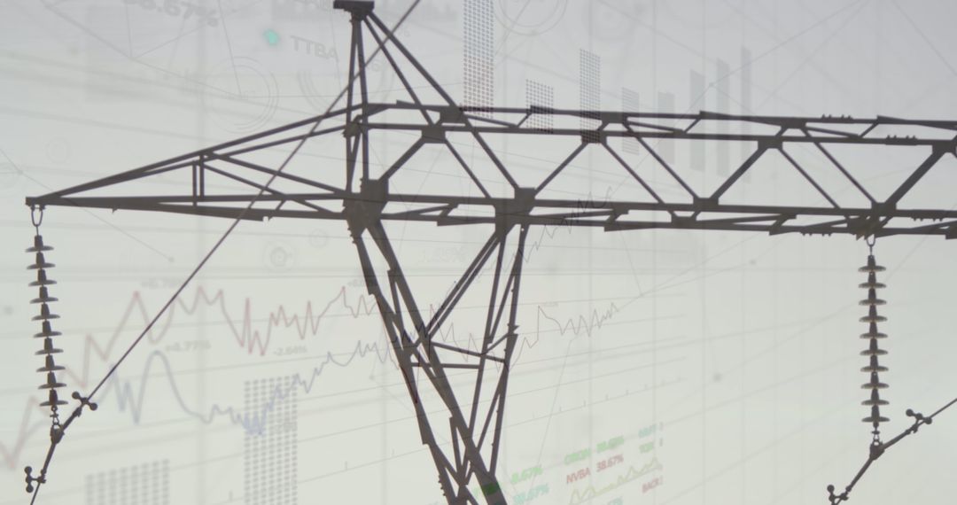 Electricity Pylon with Data Graphs Overlay Implies Energy Analytics